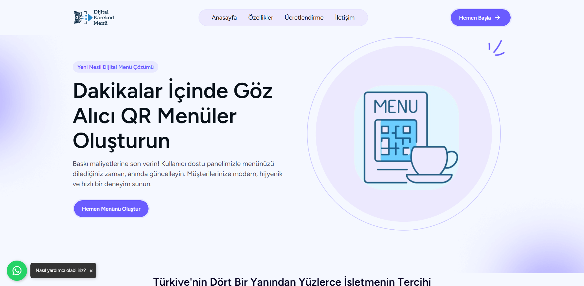Dijital Karekod Menü | SaaS Tanıtım & Landing Page Tasarımı