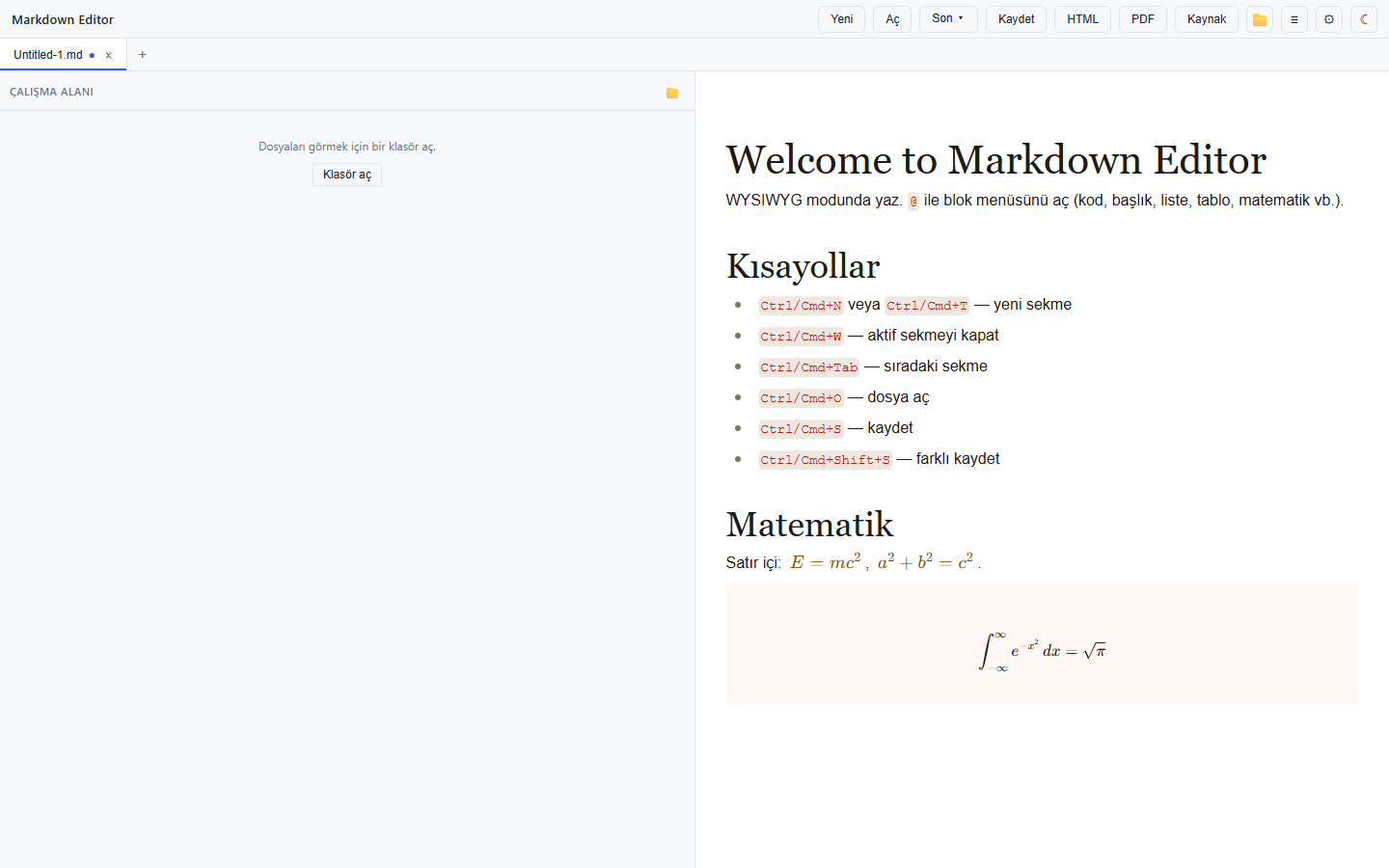 Markdown Editor - Tauri Tabanlı WYSIWYG Masaüstü Editörü