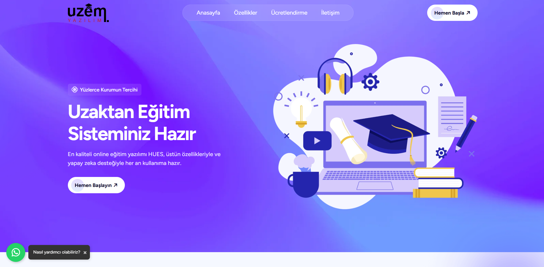 Uzem Yazılım - Uzaktan Eğitim Sistemi | SaaS Tanıtım & Landing Page Tasarımı